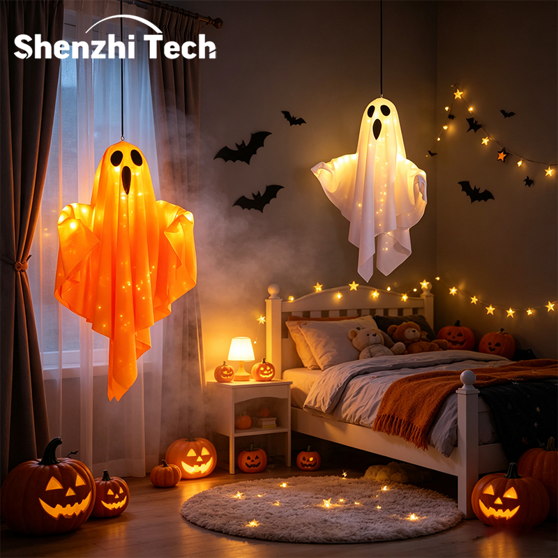Up Lighting Decor - Halloween Hanging Light Up Ghost Lamp,